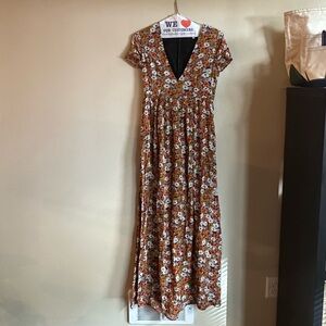 Orange Floral Maxi Dress XS